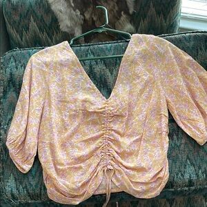 H&M Pink and Orange Ruched Tie Front Blouse